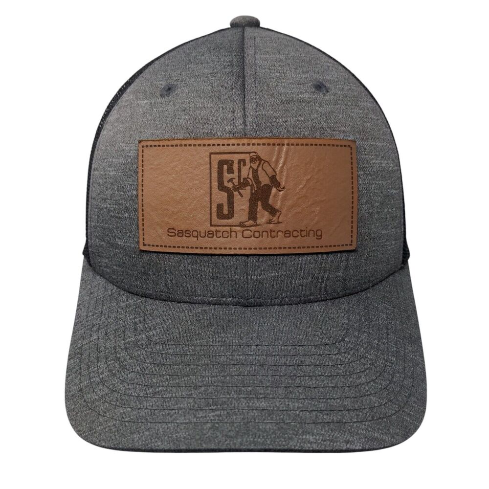 Sasquatch Contracting Snapback Trucker Hat Gray One Size Leather Patch